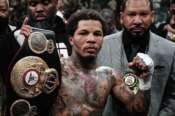FILE – Gervonta Davis poses for photographs after a WBA lightweight championship boxing bout against Rolando Romero early Sunday, May 29, 2022, in New York. Gervonta Davis and Ryan Garcia take undefeated records into their lightweight showdown Saturday, April 22 in Las Vegas. (AP Photo/Frank Franklin II, File)