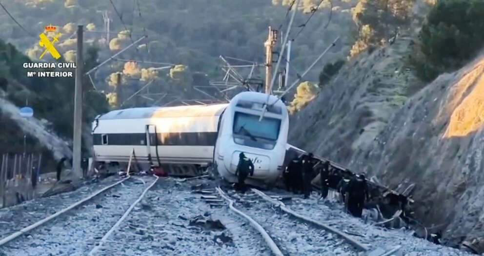 In this grab taken from video provided by Guardia Civil, rescue workers at the scene after a high speed train collision, in Adamuz,  Spain, Monday, Jan. 19, 2026. (Guardia Civil via AP)





Associate Press/ LaPresse
Only Italy and Spain