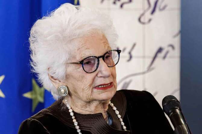 Liliana Segre al Quirinale in occasione della celebrazione del Giorno della Memoria, Roma, Martedì 27 Gennaio 2026 (Foto Roberto Monaldo / LaPresse) Liliana Segre at the Quirinale Palace during the celebration of Holocaust Remembrance Day, Rome, Tuesday, January 27, 2026 (Photo by Roberto Monaldo /LaPresse)