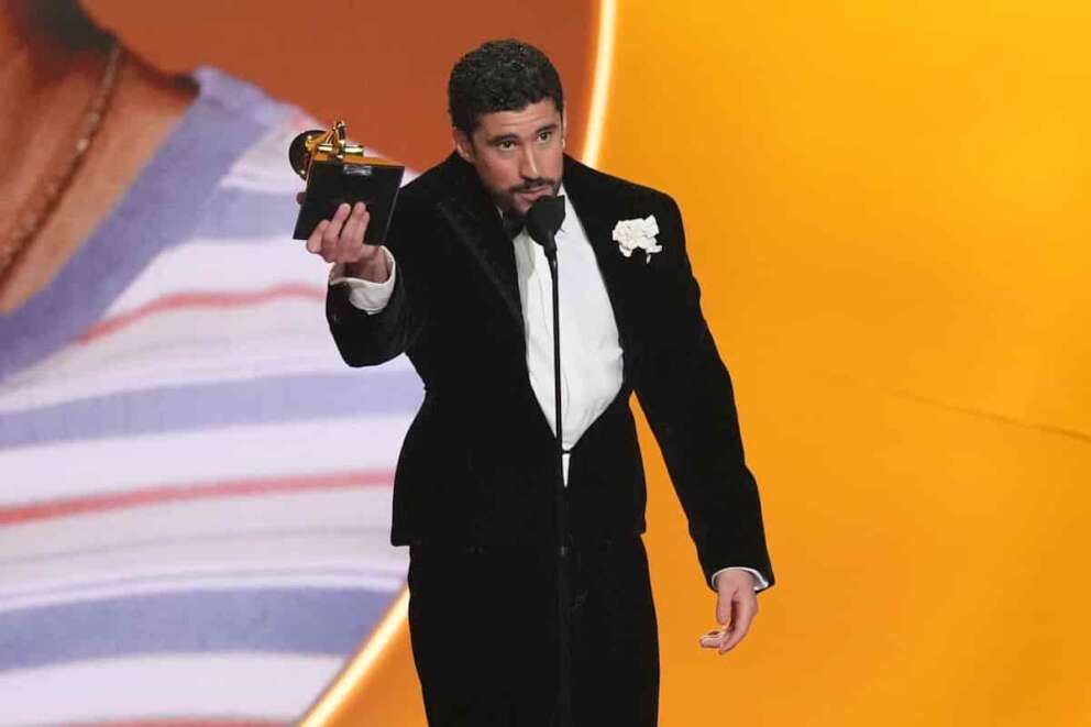 Bad Bunny accepts the award for album of the year for “Debí Tirar Más Fotos” during the 68th annual Grammy Awards on Sunday, Feb. 1, 2026, in Los Angeles. (AP Photo/Chris Pizzello)