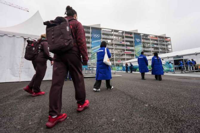 Inaugurazione del Murale della Tregua Olimpica di Milano Cortina 2026 presso il Villaggio Olimpico – Cronaca – Milano 02/02/2026 (foto Claudio Furlan/ LaPresse) Inauguration of the Milan Cortina 2026 Olympic Truce Mural at the Olympic Village – News – Milan 02/02/2026 (photo by Claudio Furlan/ LaPresse)