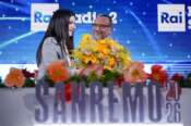 Laura Pausini and Carlo Conti attends the press conference at 76th edition of the Sanremo Italian Song Festival at the Ariston Theatre in Sanremo, northern Italy – Monday, February 23, 2026. Entertainment. (Photo by Marco Alpozzi/LaPresse)