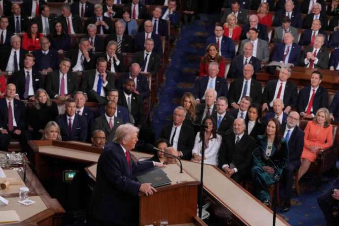 President Donald Trump gives his State of the Union address to a joint session of Congress, at the Capitol in Washington, Tuesday, Feb. 24, 2026. (AP Photo/J. Scott Applewhite)