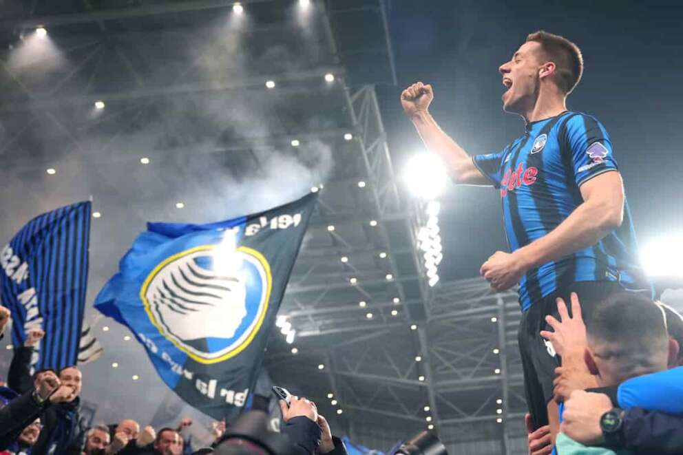 Atalanta’s Mario Pasalic celebrates after scoring 3-0 during the Uefa Champions League soccer match between Atalanta and Borussia Dortmund at the New Balance Stadium in Bergamo , north Italy – Wednesday , February 25 , 2026. Sport – Soccer . (Photo by Spada/LaPresse)