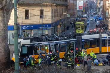 DERAGLIAMENTO TRAM LINEA 9 IN VIALE VITTORIO VENETO – Milano, Italia – Venerdì, 27 febbraio 2026 (foto Stefano Porta / LaPresse)