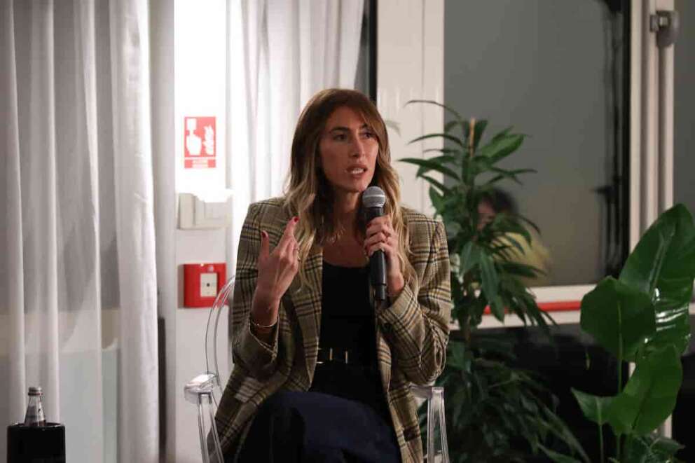 Hotel Savoia Regency, Annalisa Chirico e il ministro dell’Interno Matteo Piantedosi presentano il libro «Dalla parte delle divise». Modera Elena Ugolini 13 Febbraio 2026 – Bologna – Italia (Photo Guido Calamosca / LaPresse) nella foto Annalisa Chirico Hotel Savoia Regency, Annalisa Chirico, and Interior Minister Matteo Piantedosi present the book “On the Side of Uniforms.” Moderated by Elena Ugolini. February 13, 2026 – Bologna – Italia (Guido Calamosca/ LaPresse )