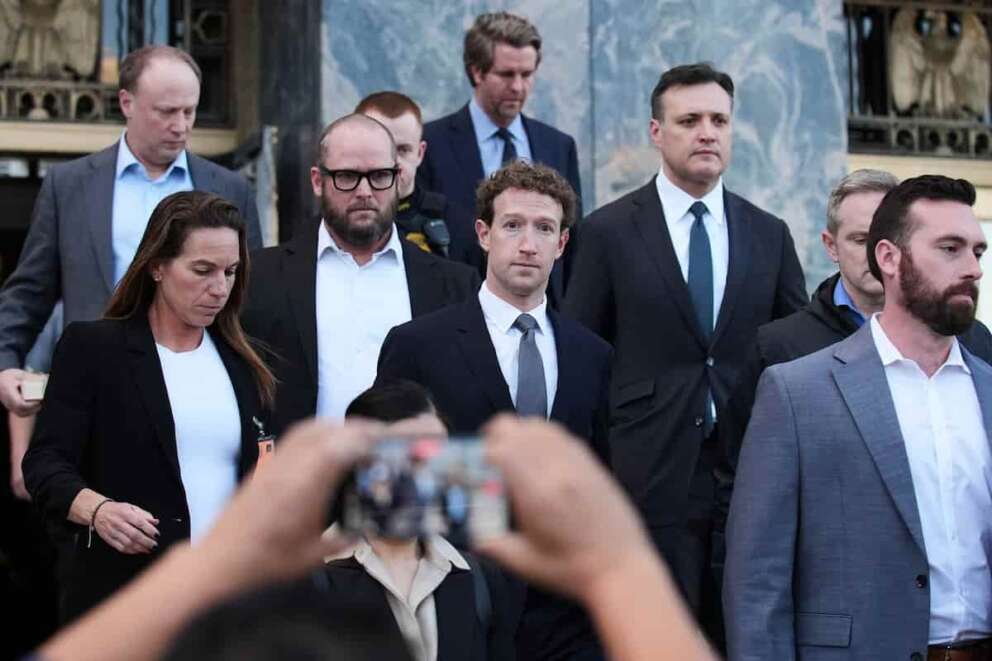 Meta CEO Mark Zuckerberg leaves after testifying in a landmark trial over whether social media platforms deliberately addict and harm children, Wednesday, Feb. 18, 2026, in Los Angeles. (AP Photo/Damian Dovarganes) Associated Press / LaPresse Only italy and spain
