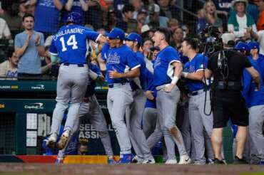 Italy right fielder Jac Caglianone (14) celebrates a home run against the United States with teammates in the forth inning of a World Baseball Classic game, Tuesday, March 10, 2026, in Houston. (AP Photo/Ashley Landis) Associate Press/ LaPresse Only Italy and Spain