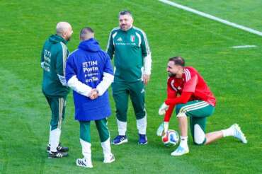 Gennaro Gattuso with Gianluigi Donnarumma during the Italia team training at federal technical center of Coverciano, Florence, Italy – March 23, 2026. Sport – Soccer (Photo by LaPresse)
