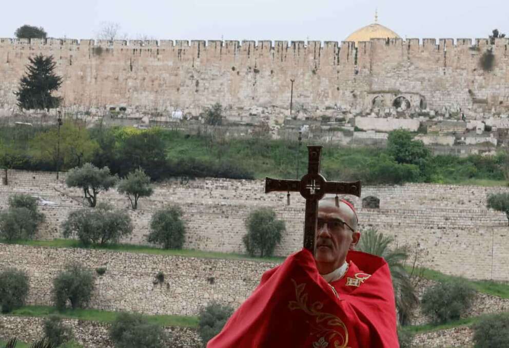 Cardinal Pierbattista Pizzaballa, the Latin Patriarch of Jerusalem, holds a prayer service to mark Palm Sunday in Jerusalem, Sunday, March 29, 2026. (Ammar Awad/Pool Photo via AP)