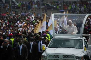 Pope Leo XIV arrives in the Japoma Stadium to celebrate Mass in Douala, Cameroon, Friday, April 17, 2026 on the fifth day of his 11-day pastoral visit to Africa. (AP Photo/Andrew Medichini) Associated Press / LaPresse Only italy and spain