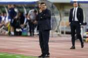 Italy’s coach Silvio Baldini reacts during a friendly soccer match between Greece and Italy at Pankritio stadium in Heraklion, on the southern island of Crete, Greece, Sunday, June 7, 2026. (Image Online/InTime Sports via AP)