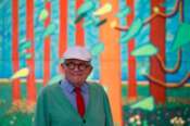 FILE – Renowned British painter David Hockney poses during the unveiling of a huge painting he is donating to the Pompidou Center in Paris, “The Arrival of Spring in Woldgate, East Yorkshire.”, in Paris, France, Tuesday, Sept. 26, 2017. (AP photo/Francois Mori, File) Associated Press / LaPresse Only italy and spain