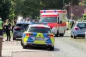 In this image taken from a video, emergency responders, residents and police in Stade, Germany, Monday, June 29, 2026 after five people were killed in a shooting on Monday at a youth welfare facility in the northern German town of Stade, police said. (NWM-TV via AP) Associate Press/ LaPresse Only Italy and Spain