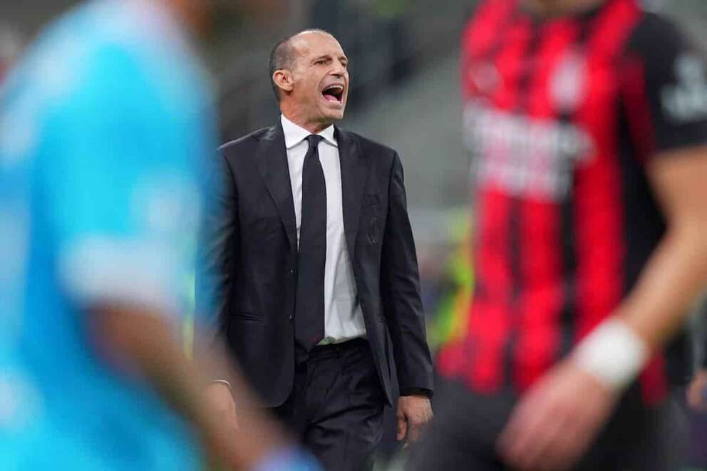 AC Milan’s head coach Massimiliano Allegri during the Serie A soccer match between Milan and Napoli at the San Siro Stadium in Milan , north Italy – Sunday , September 28 , 2025. Sport – Soccer . (Photo by Spada/LaPresse)