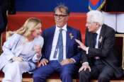 La presidente del Consiglio Giorgia Meloni, il presidente del Senato Ignazio La Russa e il presidente della Repubblica Sergio Mattarella durante la rivista militare in occasione della Festa della Repubblica, Roma, Martedì 2 Giugno 2026 (Foto Roberto Monaldo / LaPresse) Premier Giorgia Meloni, Senate president Ignazio La Russa and president of the Republic Sergio Mattarella attend at the military parade during the Republic Day celebrations, Rome, Tuesday, June 2, 2026 (Photo by Roberto Monaldo / LaPresse)
